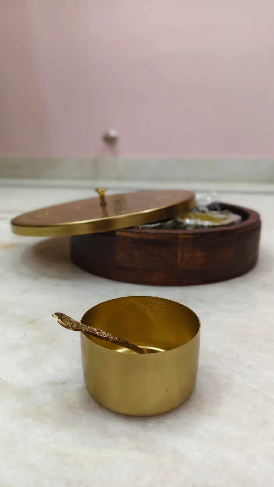 Decorative Round Storage Box with Engraved Metal Lid view 4
